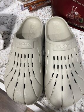 Adidas Slip-On Clogs in Light Grayish-Taupe